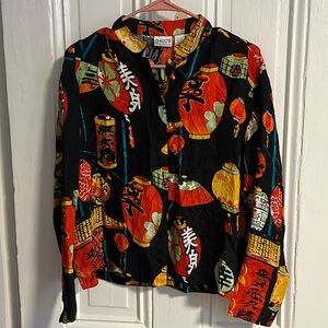 Vintage Chico’s Chinese lantern print silk button-down shirt size 1